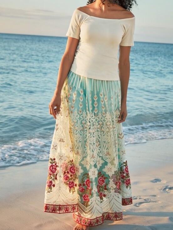 Soft Surroundings Dresses & Skirts - Soft Surroundings Analisa Lacy Embroidered Lined Floral Maxi Skirt Size Large.